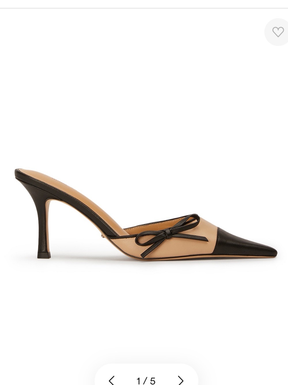 Tony Bianco Two-Tone Pointed Mule in Black and Tan with Bow